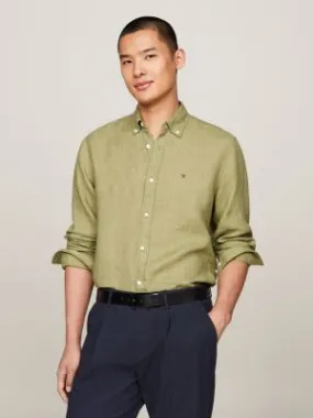 Chemise standard teinte par pigments en lin | Vert | Tommy Hilfiger