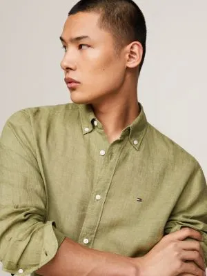 Chemise standard teinte par pigments en lin | Vert | Tommy Hilfiger