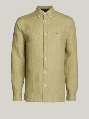 Chemise standard teinte par pigments en lin | Vert | Tommy Hilfiger