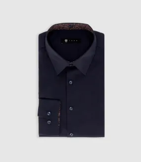 Chemise unie à fantaisie marine PAOLO