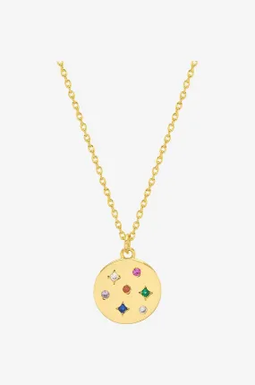 Collier doré orné de strass Rainbow CZ Coin