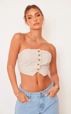 Crop top en effet lin gris pierre à boutons