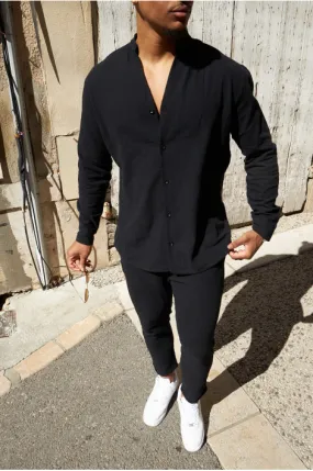 Ensemble 2 pièces chemise + pantalon noir en lin