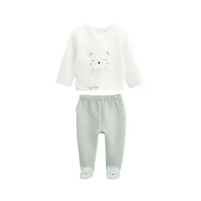 Ensemble bébé gilet et pantalon en coton matelassé Kimi blanc - Petit Beguin