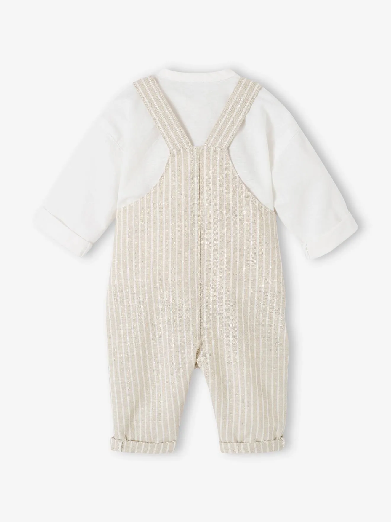 Ensemble cérémonie chemise et salopette naissance en lin et coton argile - Vertbaudet