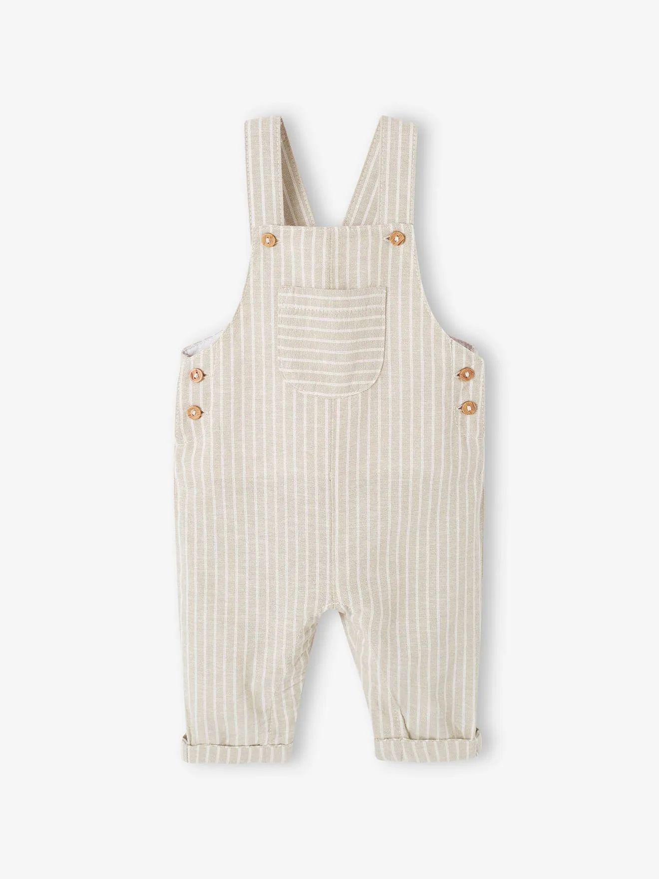 Ensemble cérémonie chemise et salopette naissance en lin et coton argile - Vertbaudet