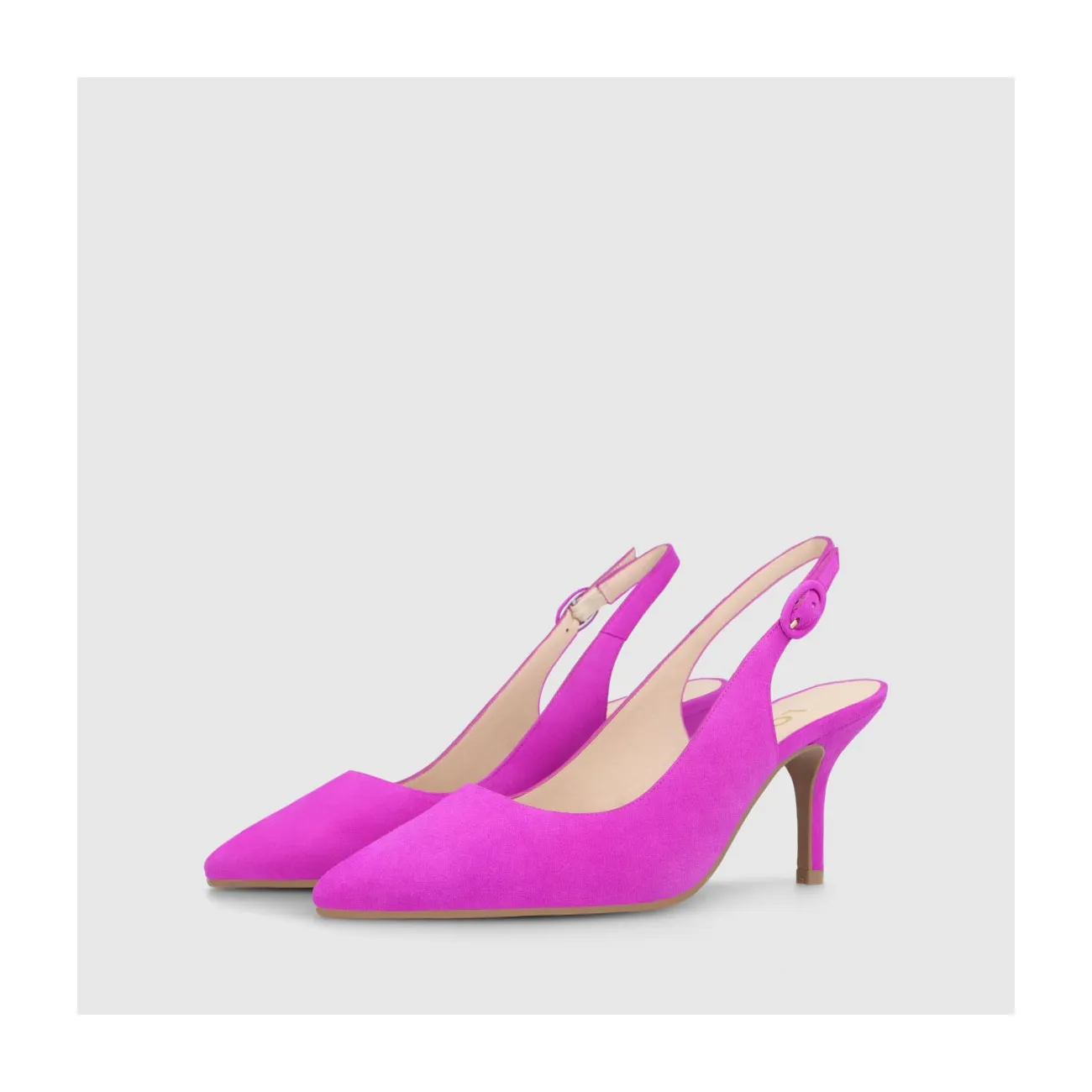 Escarpins femme à talon ouvert en daim de couleur fuchsia | LODI Chaussures pour femme en ligne.