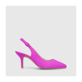 Escarpins femme à talon ouvert en daim de couleur fuchsia | LODI Chaussures pour femme en ligne.