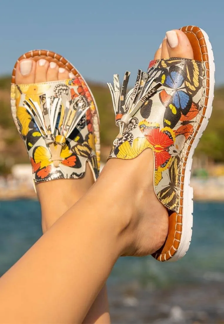 Femme Cuir Vegan Multicolore Sandales - Grace comes in many colors Motif
