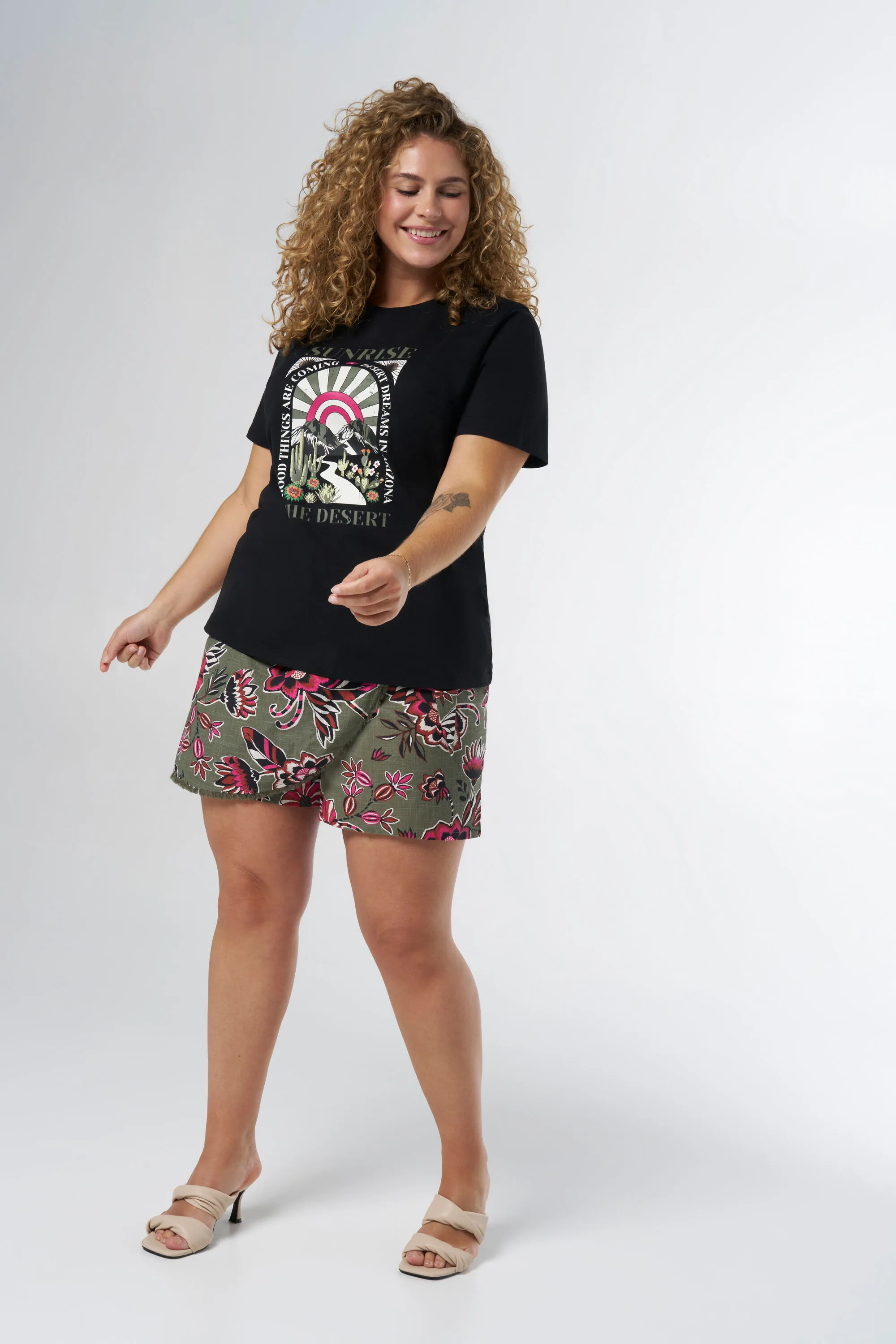 Femmes T-shirt à imprimé Noir | MS Mode