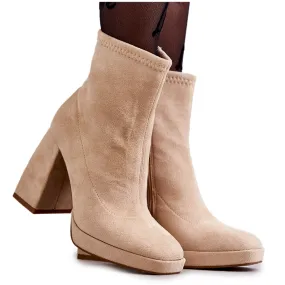 FG2 Bottines en Daim pour Femme à Talons Hauts Beige clair Ramira