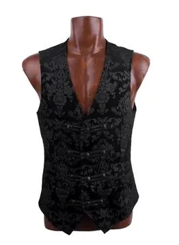 gilet gothique victorien homme punk rave en tissu brocarde noir