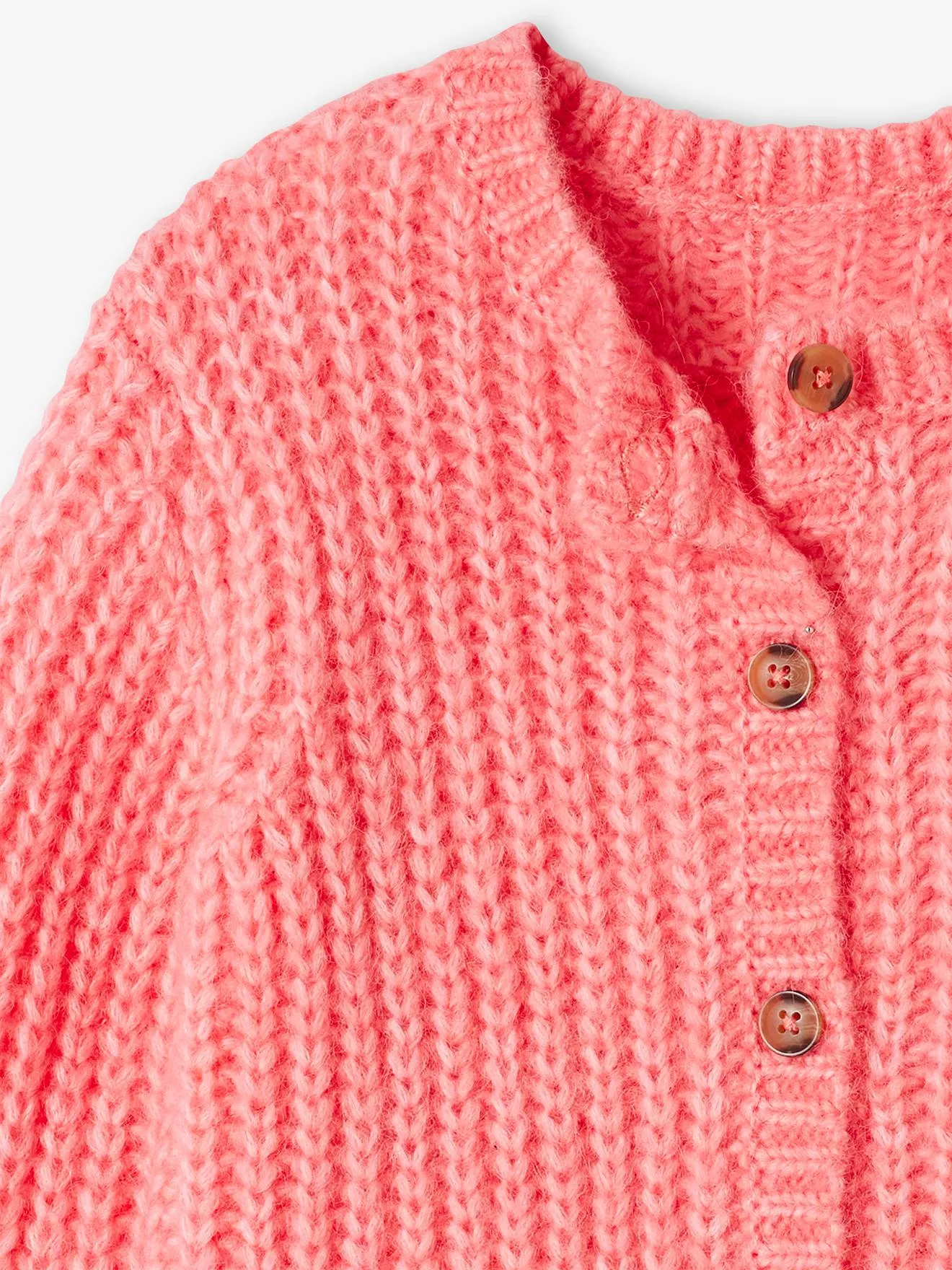 Gilet loose en maille mousseuse fille rose bonbon - Vertbaudet