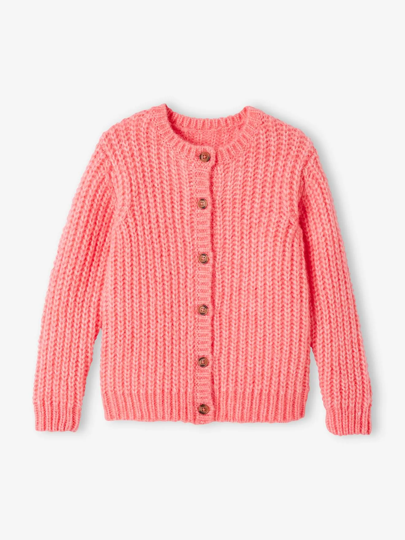 Gilet loose en maille mousseuse fille rose bonbon - Vertbaudet