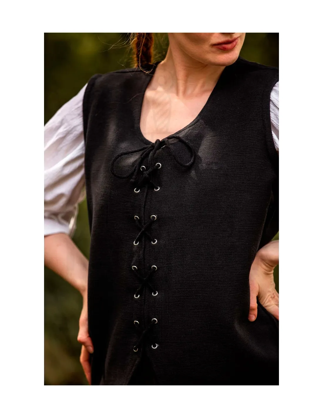 Gilet médiéval en coton Franziska, noir ⚔️ Boutique Épées