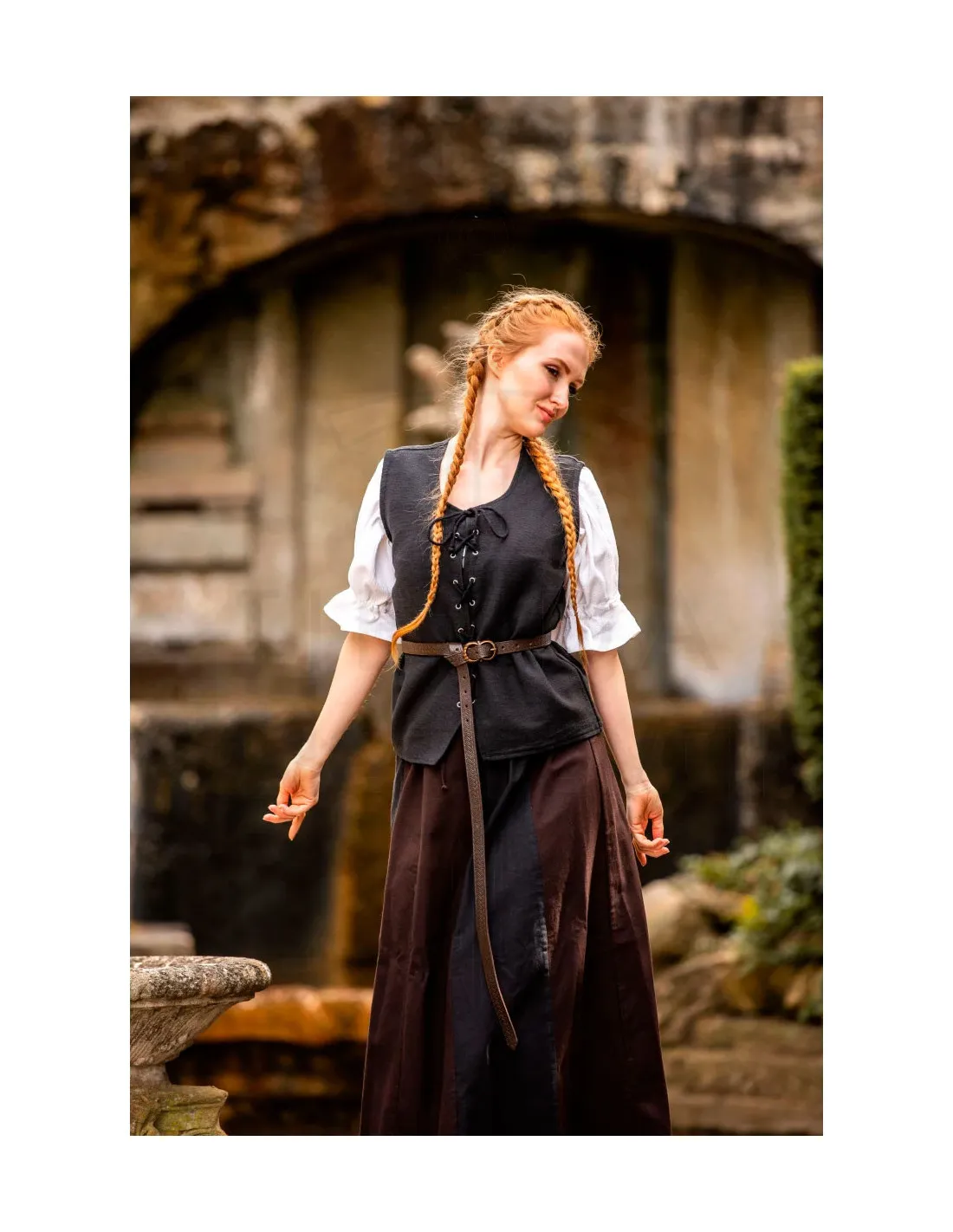 Gilet médiéval en coton Franziska, noir ⚔️ Boutique Épées