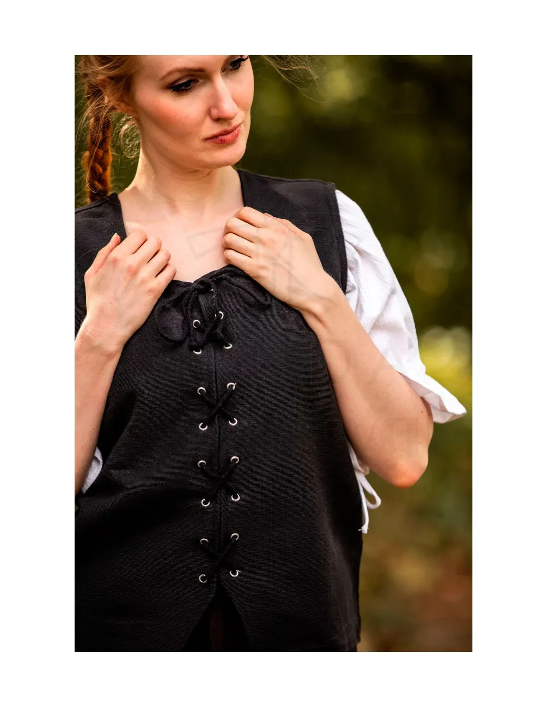 Gilet médiéval en coton Franziska, noir ⚔️ Boutique Épées