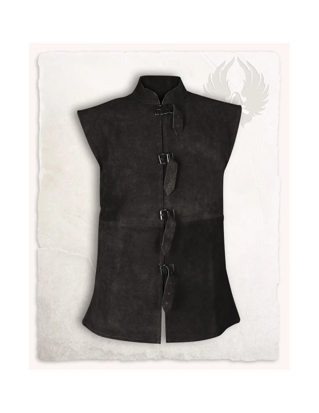 Gilet médiéval en cuir de chamois noir, modèle Orthello ⚔️ Boutique Épées