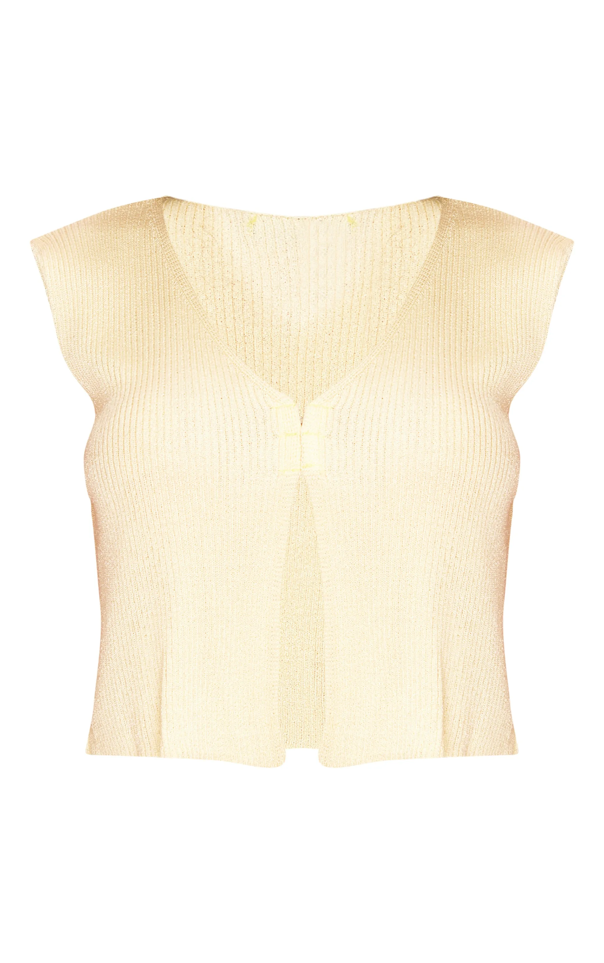 Gilet sans manches en maille tricot filigrane jaune citron à agrafes & oeillets