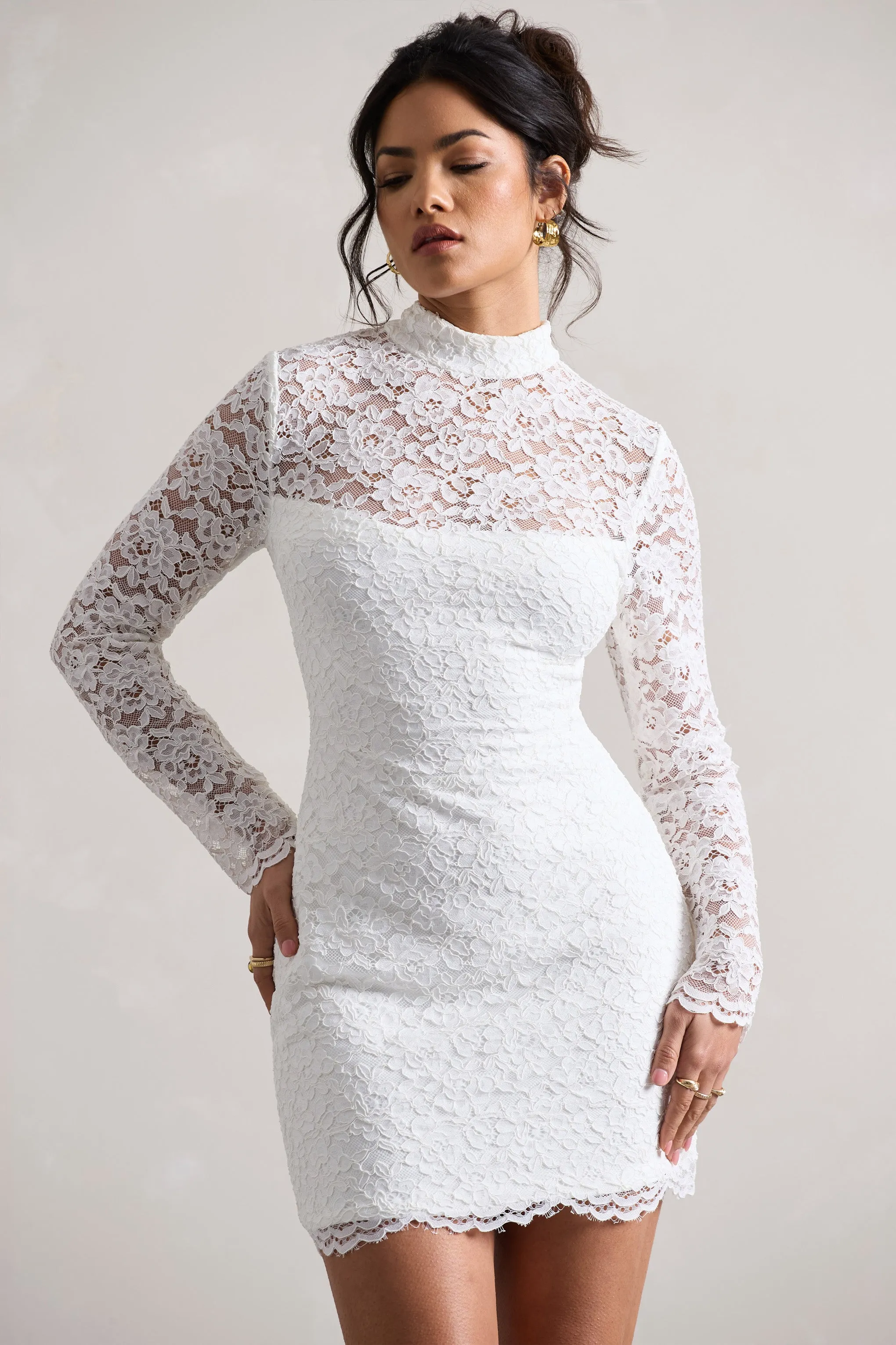Gossip | Mini-robe en dentelle blanche à col haut