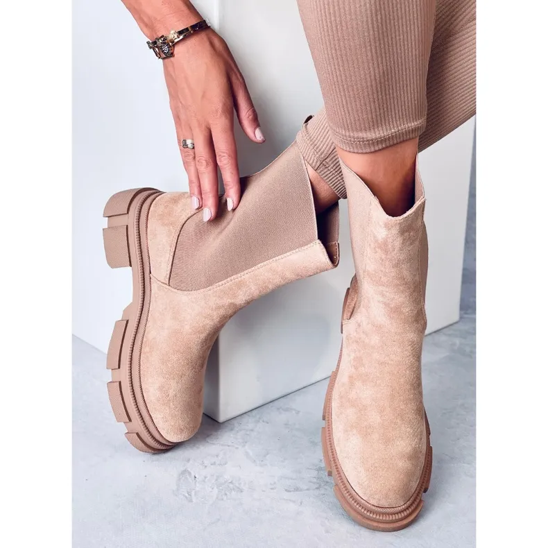Magers Bottines Chelsea montantes kaki beige