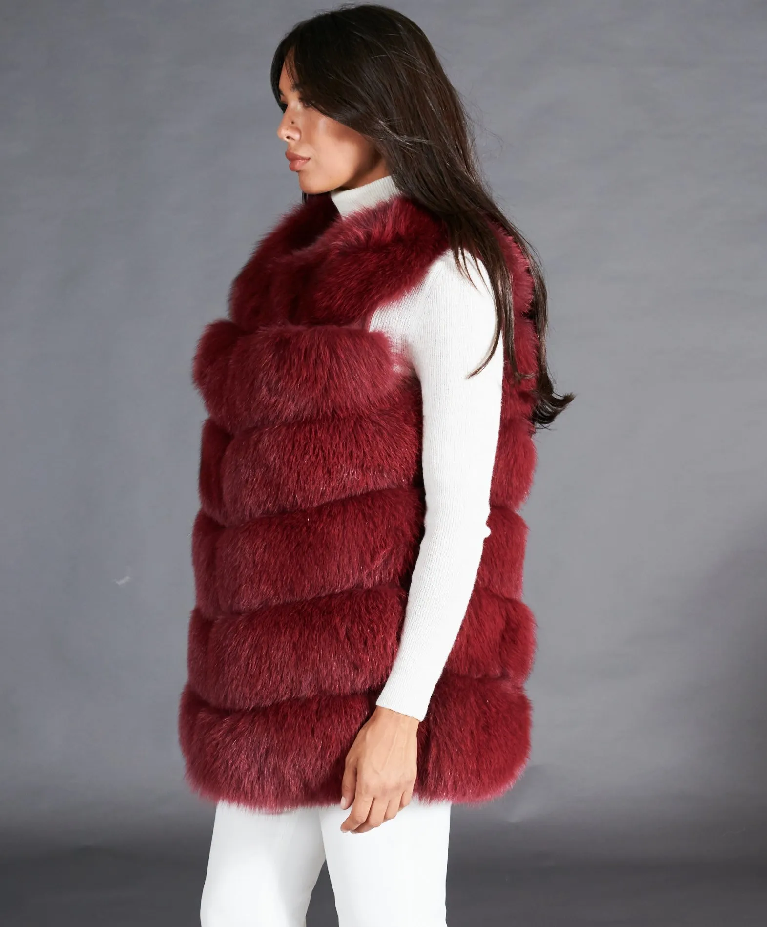 Manteau fourrure renard gilet renard bordeaux - Fourrure en ligne
