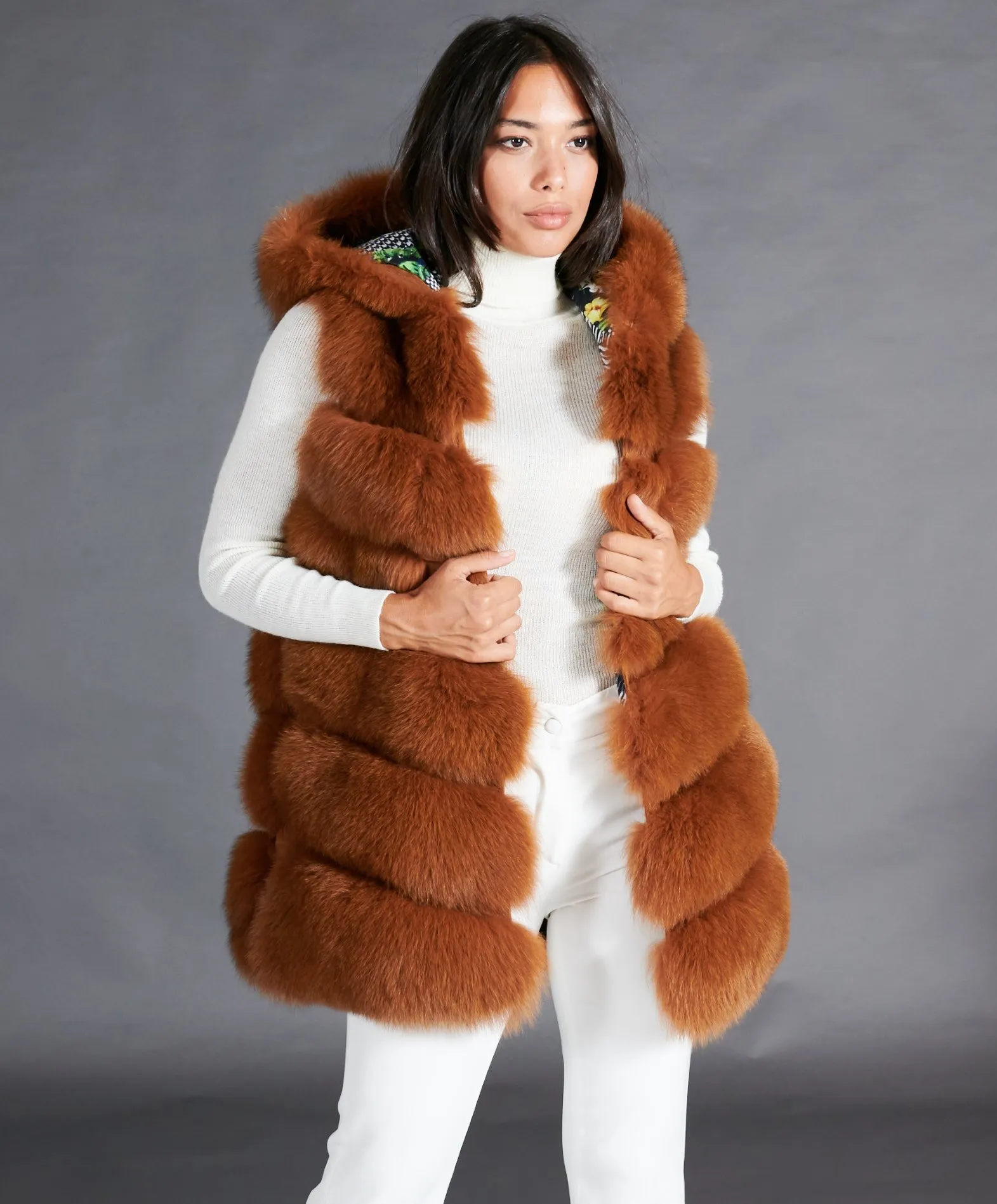 Manteau fourrure renard gilet renard marron - Fourrure en ligne