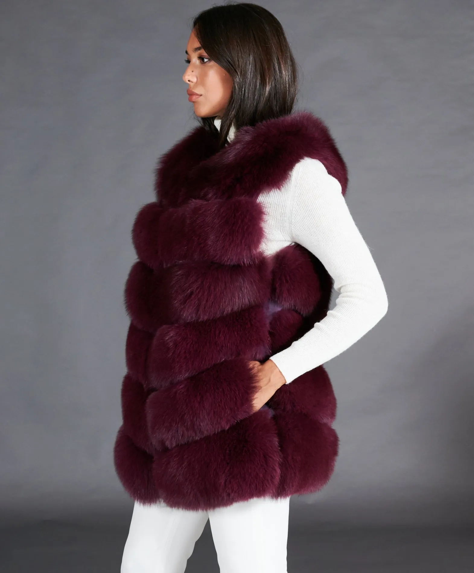 Manteau fourrure renard gilet renard violet- Fourrure en ligne