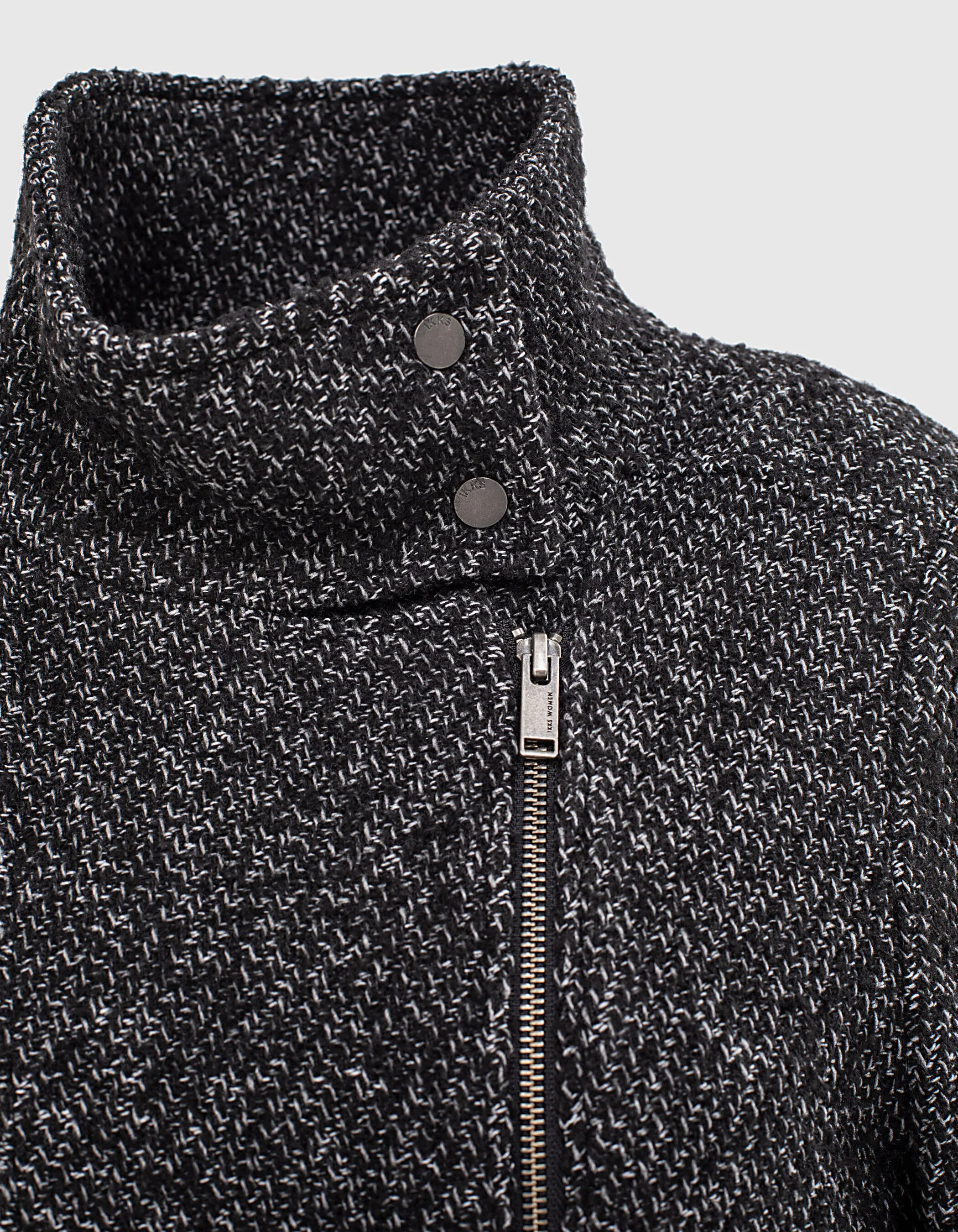 Manteau long droit noir en laine et enduit femme