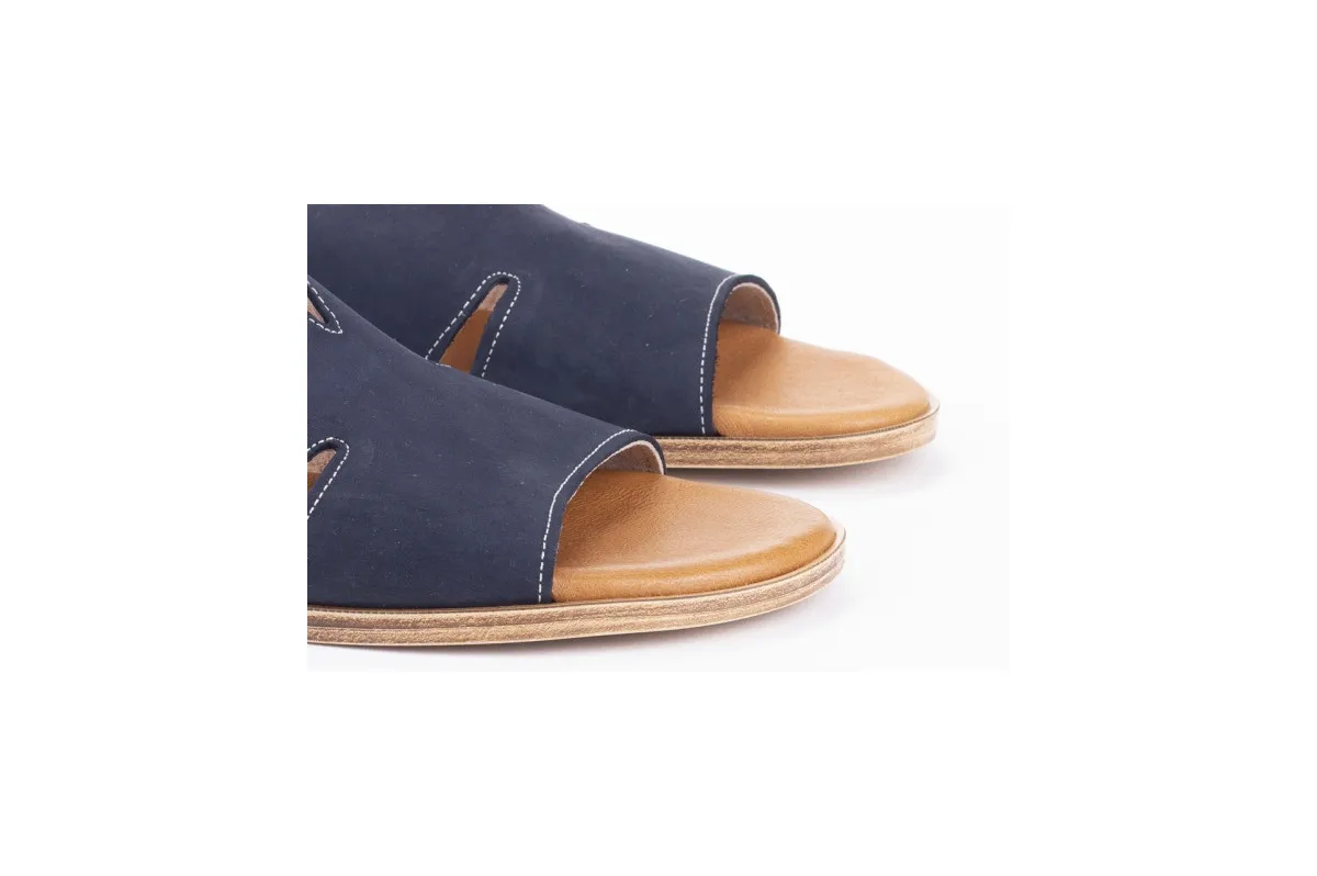 Mules plates en daim - Bleu Marine