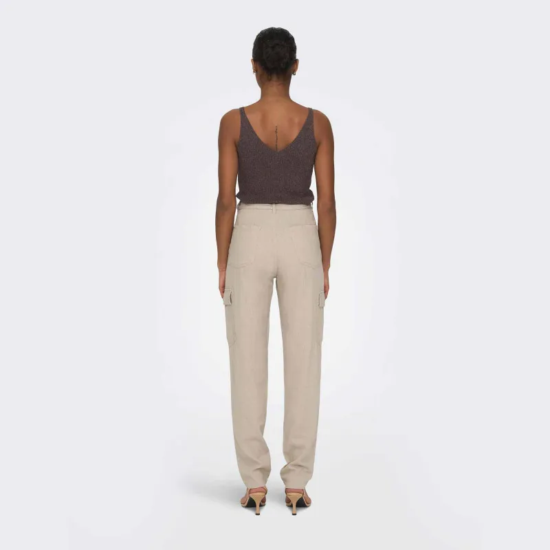Pantalon cargo toile droit poches ceinture uni Femme ONLY à prix 