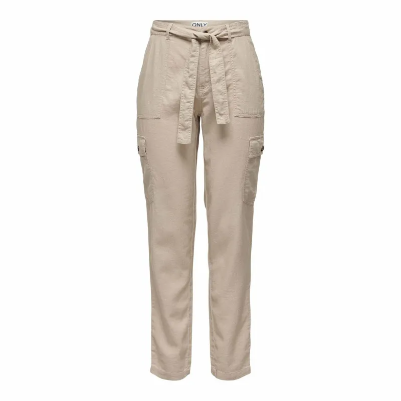 Pantalon cargo toile droit poches ceinture uni Femme ONLY à prix 