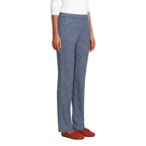 Pantalon Chino Droit Stretch à Taille Mi-Haute Elastiquée, Femme Stature Standard