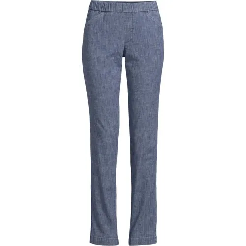 Pantalon Chino Droit Stretch à Taille Mi-Haute Elastiquée, Femme Stature Standard