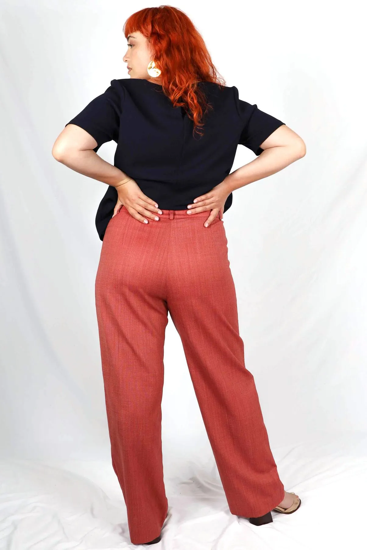 Pantalon corail femme taille haute large en laine froide Laura