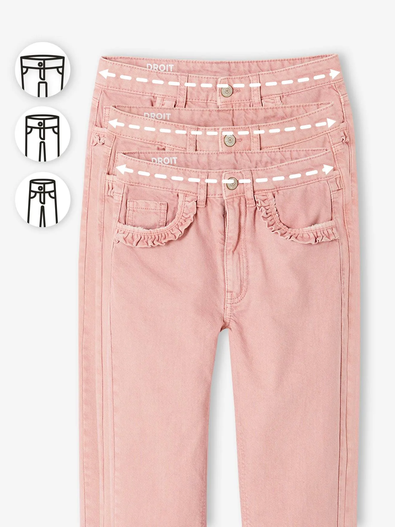 Pantalon droit MorphologiK Fille Tour de hanches Fin blush - Vertbaudet