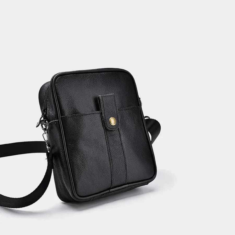 Petite sacoche homme en cuir véritable noir - Sac Bandoulière
