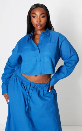 Plus Chemise courte effet lin bleu foncé à détail poche