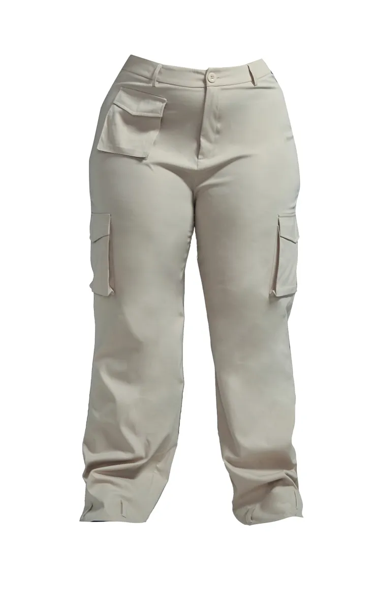 Plus Pantalon droit style cargo gris pierre à poches devant