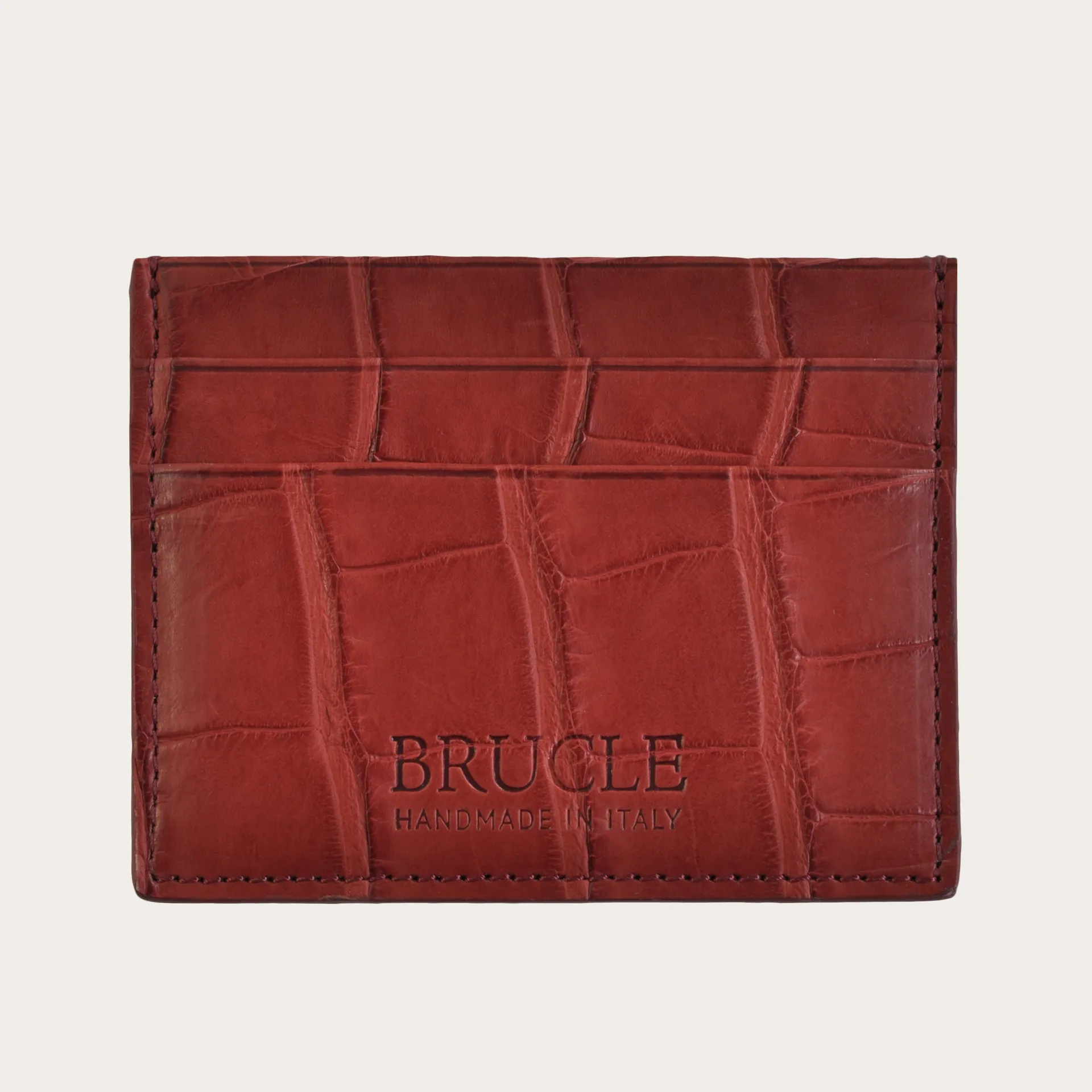 Porte carte de crédit rouge en cuir véritable alligator