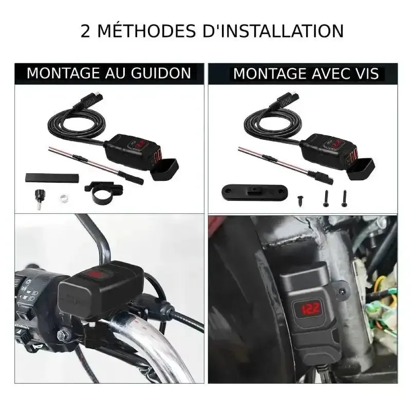 Prise USB moto Fast Charge + Voltmeter