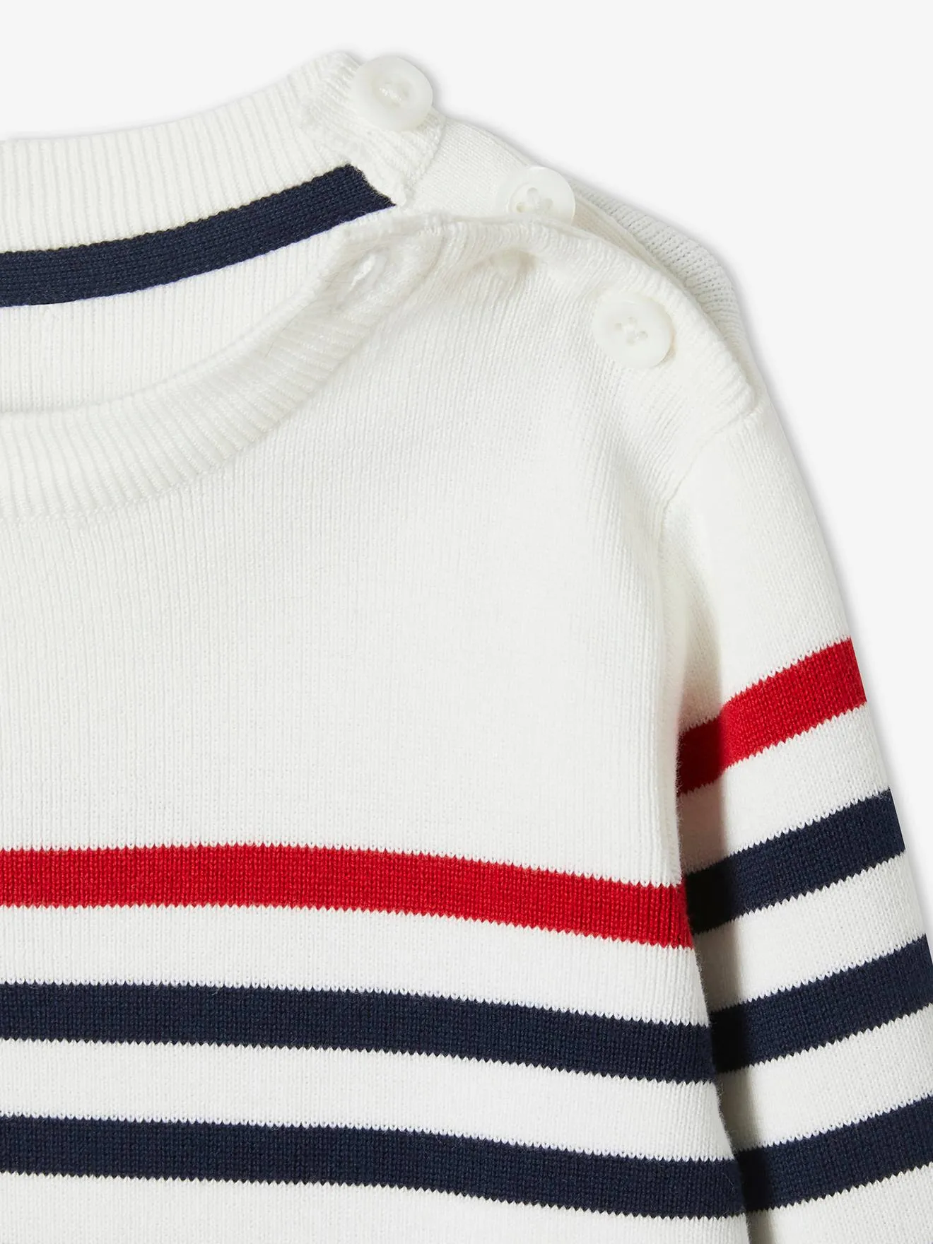 Pull marin garçon ivoire rayé rouge et marine - Vertbaudet