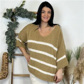 Pull rayé camel GT - Bleu Clair