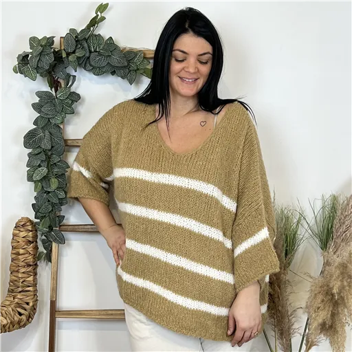 Pull rayé camel GT - Bleu Clair