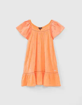 Robe abricot en broderie anglaise fille