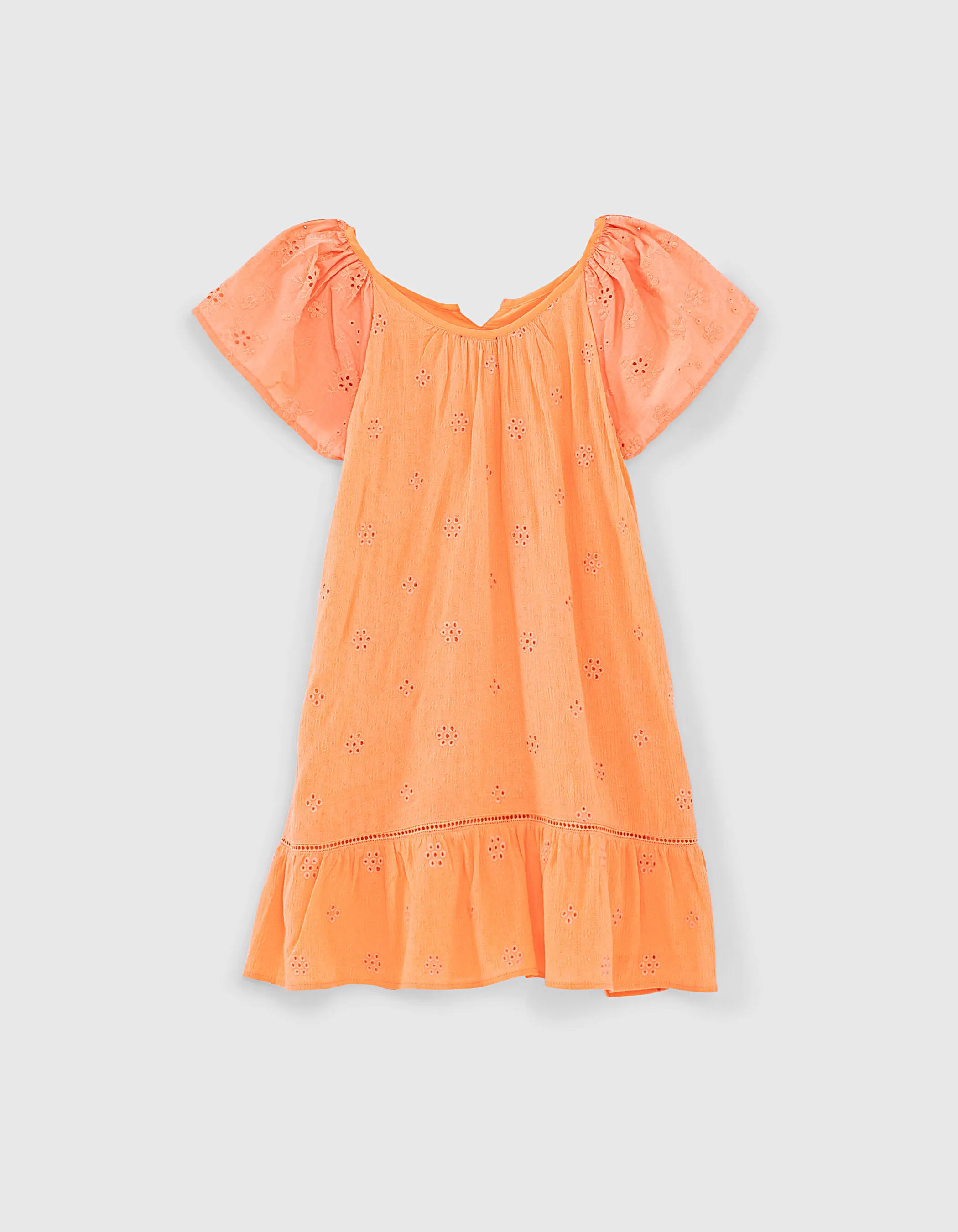 Robe abricot en broderie anglaise fille