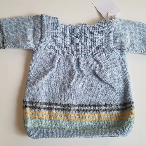 Robe bleue t. 3 mois tricotée main