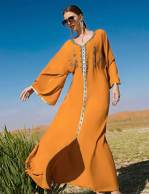 Robe Caftan Orange en Strass