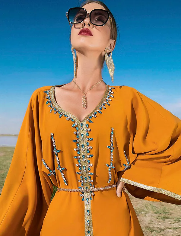 Robe Caftan Orange en Strass