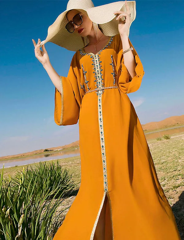 Robe Caftan Orange en Strass